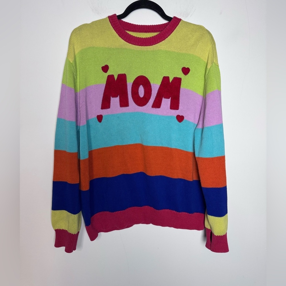 Teddy Fresh Mom Sweater Colorful Striped Cotton Size Small